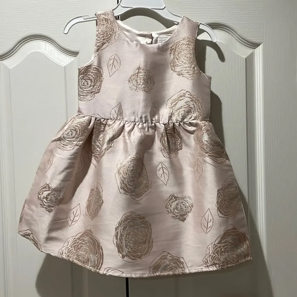 Children’s place 5t blush golden satin rosette sleeveless dress worn once euc